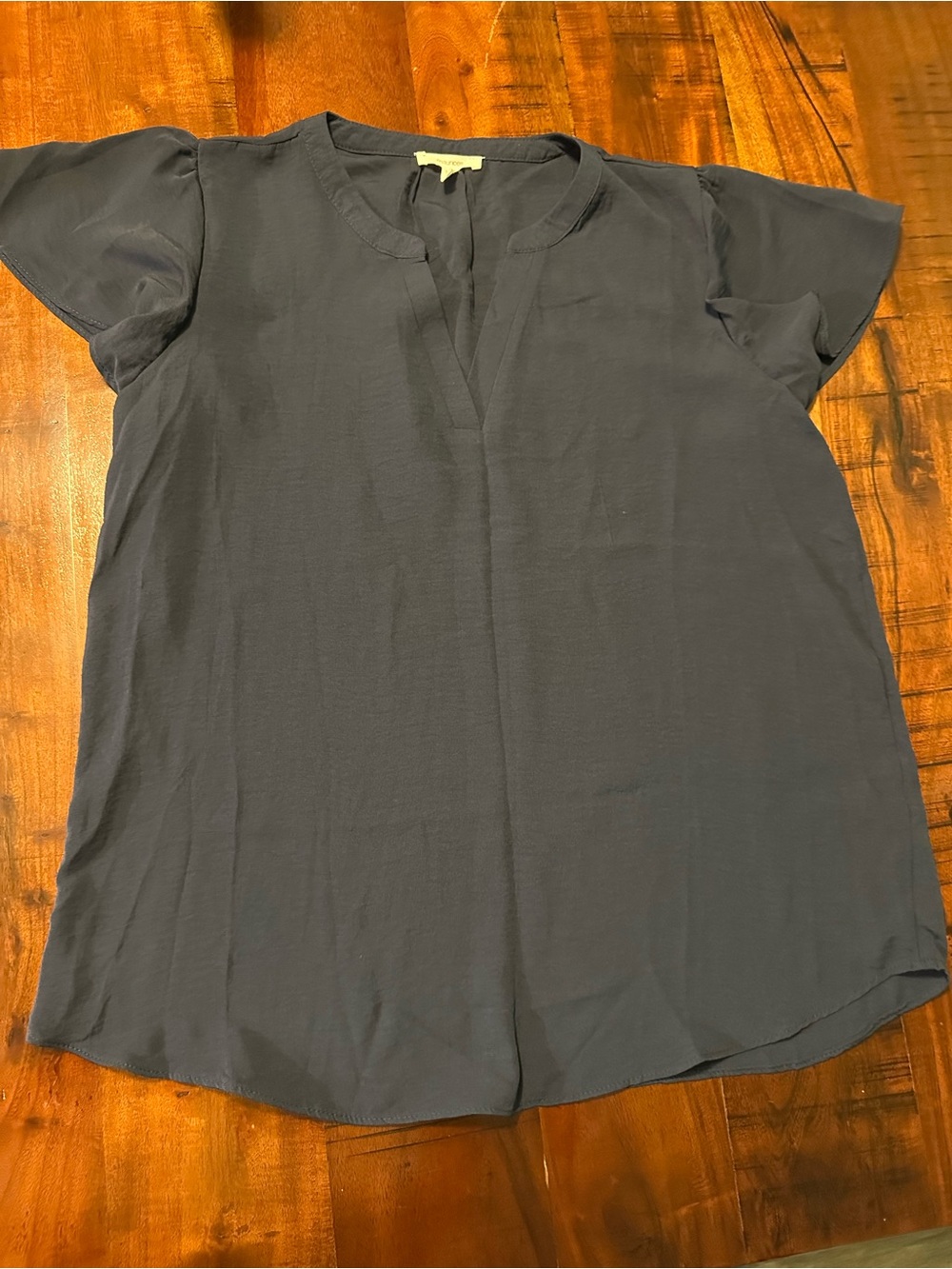 Maurices Navy Split V-Neck Short Sleeve Blouse